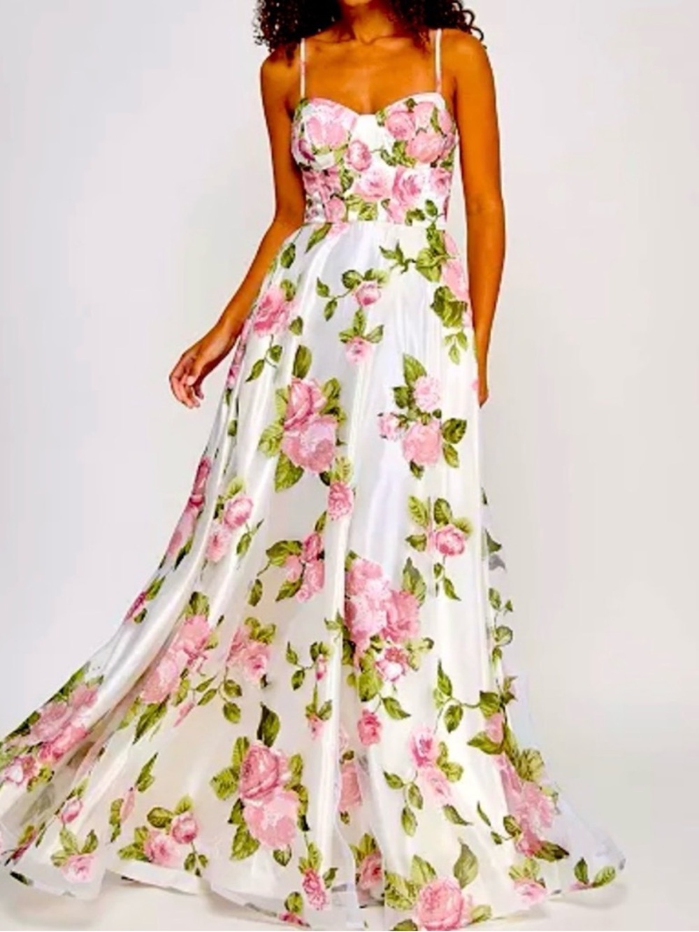 Say Yes Floral Rhinestone Corset Sweetheart Gown - Size 1/2